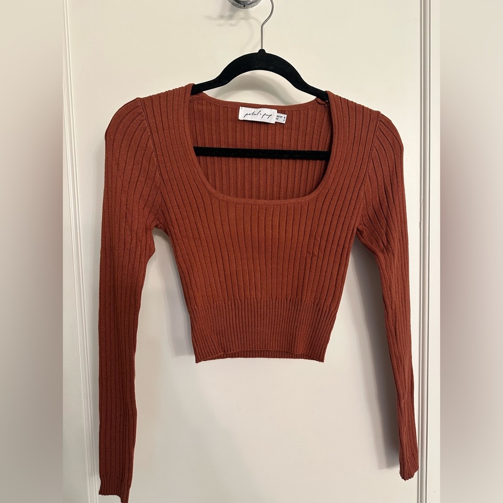 PETAL AND PUP - Rust Ribbed Knit Crop Top - Picture 2 of 5